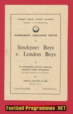 Stockport Boys v London Boys 1960 - Schoolboys Edgeley Park