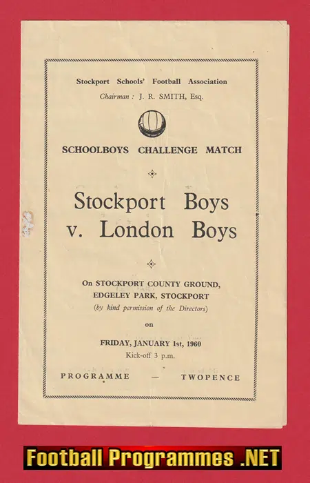 Stockport Boys v London Boys 1960 - Schoolboys Edgeley Park