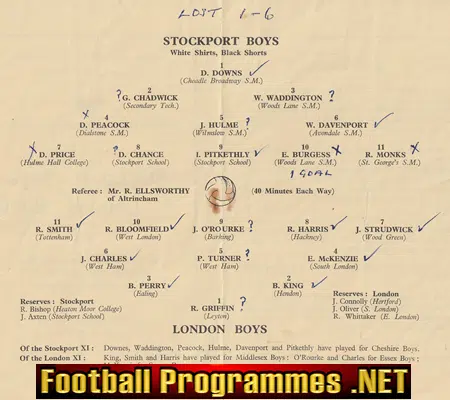 Stockport Boys v London Boys 1960 - Schoolboys Edgeley Park