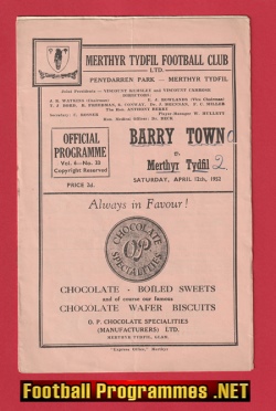 Barry Town v Merthyr Tydfil 1952 – 1950s