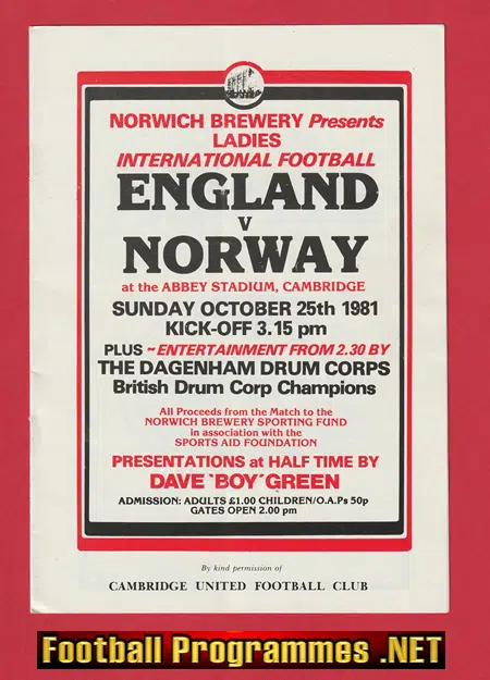 England Ladies v Norway 1981 – Ladies Football Women’s 1980s