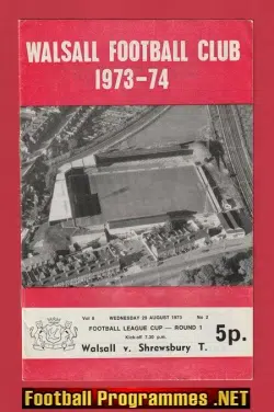 Walsall v Shrewsury Town 1973 - Multi Autographed SIGNED