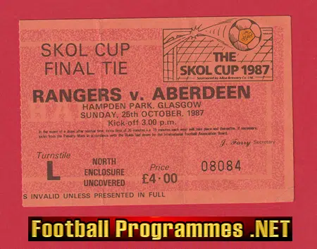 Glasgow Rangers v Aberdeen 1987 - Cup Final Ticket