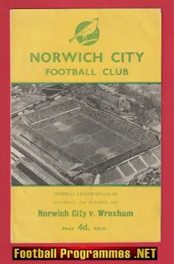 Norwich City v Wrexham 1958 - Multi Autographed SIGNED