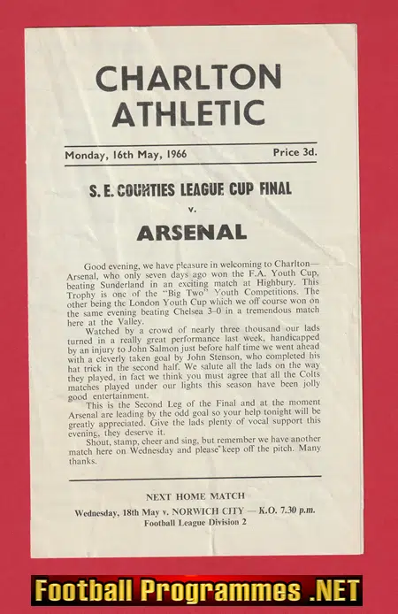 Charlton Athletic v Arsenal 1966 - Southern Counties Cup Final