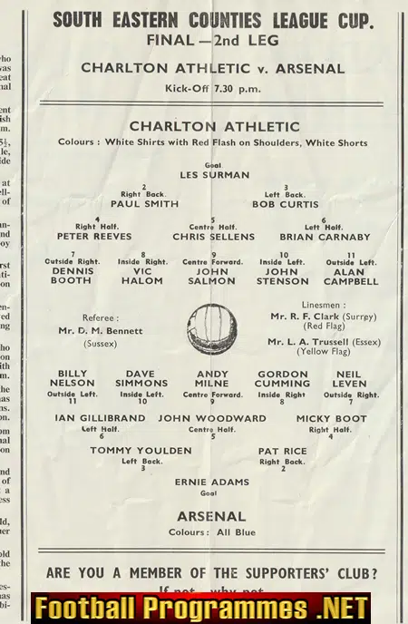 Charlton Athletic v Arsenal 1966 - Southern Counties Cup Final