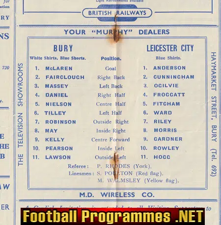 Bury v Leicester City 1956