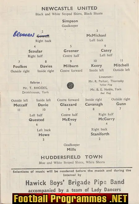 Newcastle United v Huddersfield Town 1953