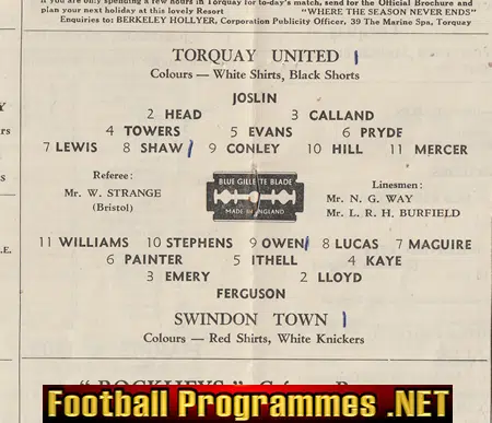 Torquay United v Swindon Town 1947