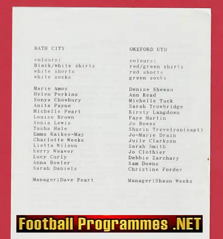 Bath City Ladies v Okeford United 1990's - Womens Football