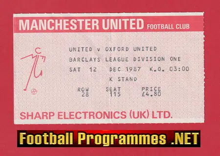 Manchester United v Oxford United 1987 - Football Ticket