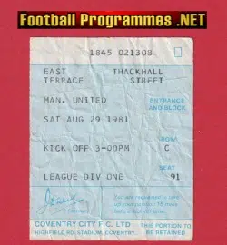Coventry City v Manchester United 1981 - Football Ticket