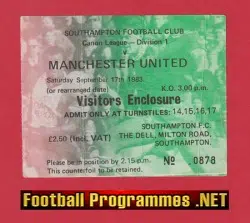 Southampton v Manchester United 1983 - Football Ticket