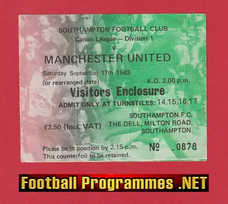 Southampton v Manchester United 1983 - Football Ticket