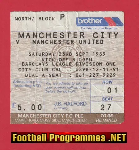 Manchester City v Manchester United 1989 – Football Ticket