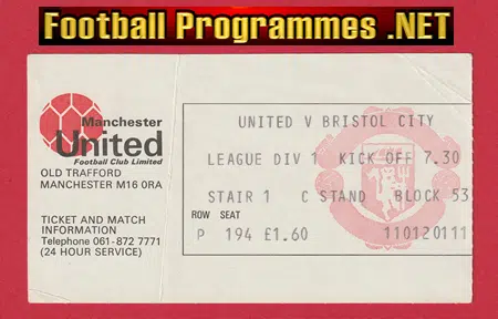 Manchester United v Bristol City 1977 - Football Ticket