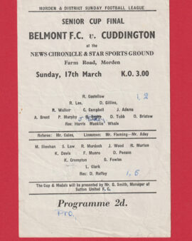 Belmont v Cuddington 1957 – Senior Cup Final at Morden