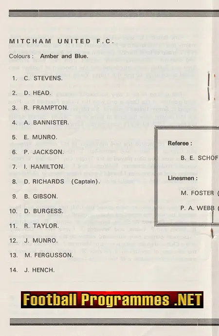 Mitcham United v Park Orient 1970 Invicta Senior Cup Final Epsom