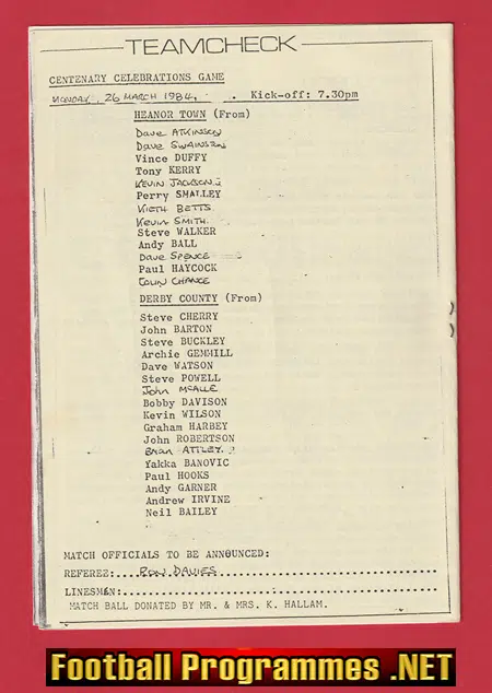 Heanor Town v Derby County 1984 - Centenary Match