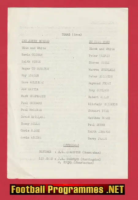 Eynesbury Rovers v St Ives Town 1982 Senior Cup Final at Ramsey