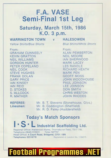 Warrington Town v Halesowen Town 1986 - FA Vase Semi Final