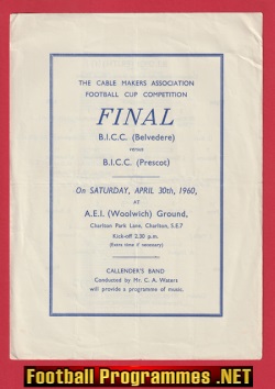 Prescot Cables v Belverdale 1960 – BICC Cup Final at Woolwich