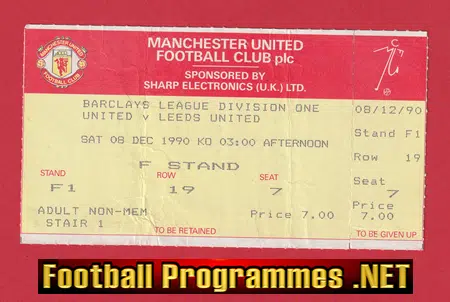 Manchester United v Leeds United 1990 - Football Ticket