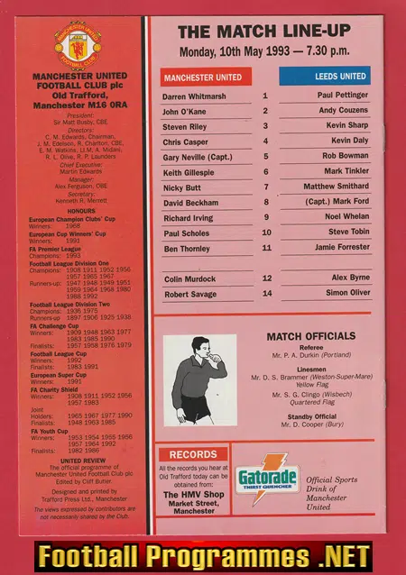 Manchester United v Leeds United 1993 - FA Youth Cup Final Match