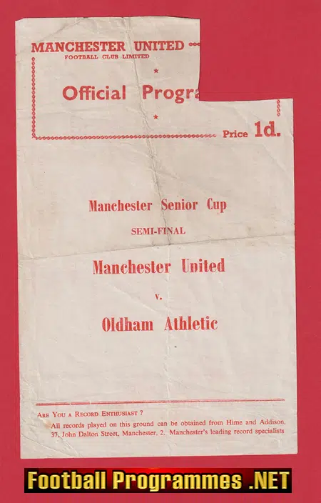 Manchester United v Oldham Athletic 1957 - Reserves Semi Final