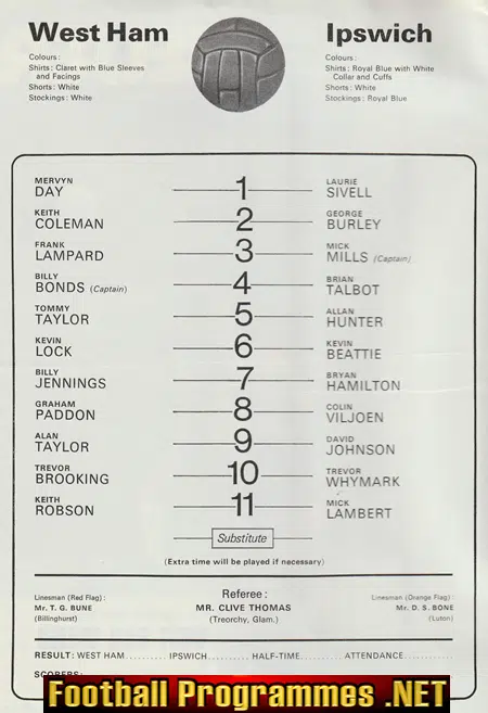 West Ham United v Ipswich Town 1975 - FA Cup Semi Final Replay