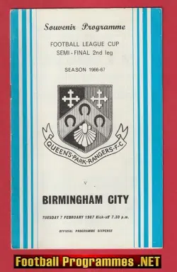 Queens Park Rangers v Birmingham City 1967 League Cup Semi Final