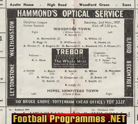 Woodford Town v Hemel Hempstead Town 1957 - Delphian League