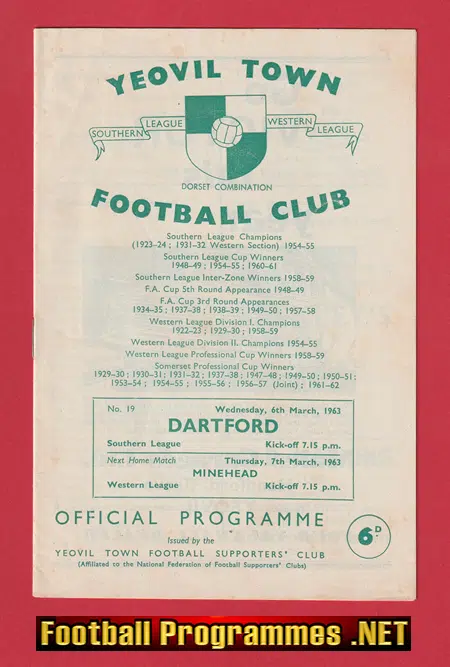 Yeovil Town v Dartford 1963