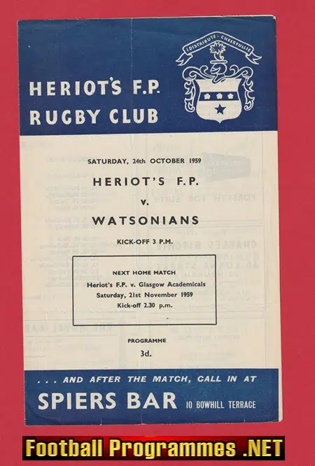 Heriots Rugby v Watsonians 1959 - Scotland Scottish