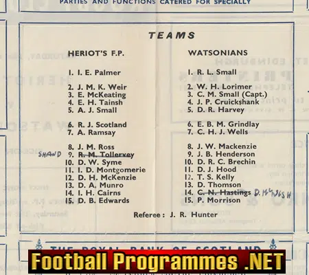 Heriots Rugby v Watsonians 1959 - Scotland Scottish