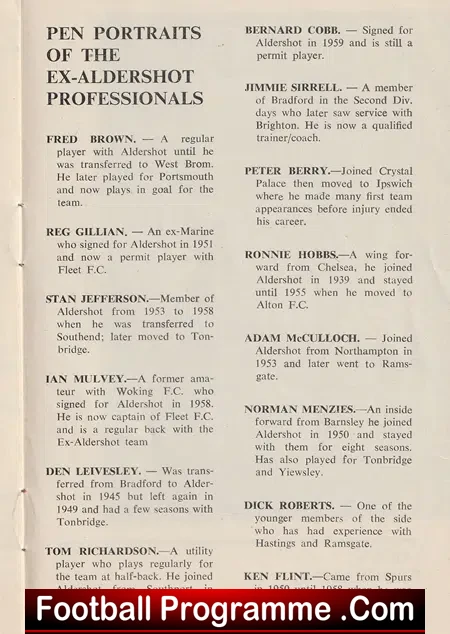 Aldershot v Ex Aldershot Professionals 1964 - Plus David Frost