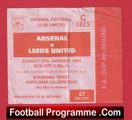 Arsenal v Leeds 1991 – Football Ticket