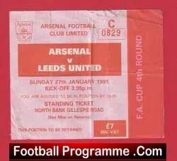 Arsenal v Leeds 1991 – Football Ticket