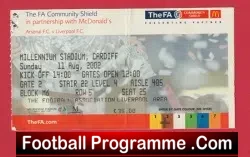 Arsenal v Liverpool 2002 – Ticket Community Shield at Cardiff