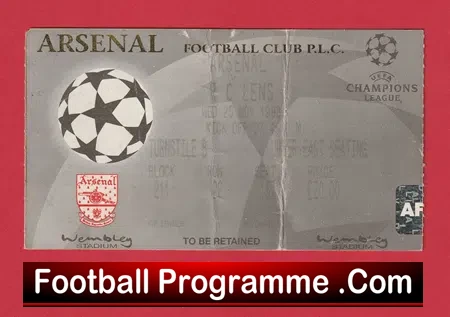 Arsenal v RC Lens 1998 – Champions League Football Ticket