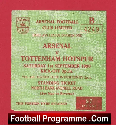 Arsenal v Tottenham 1990 – Football Ticket