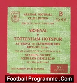 Arsenal v Tottenham 1990 – Football Ticket