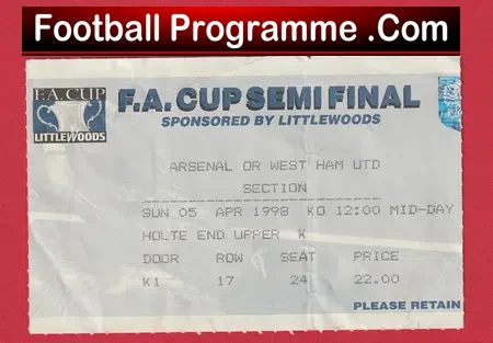 Arsenal v Wolves 1998 – FA Cup Semi Final Football Ticket