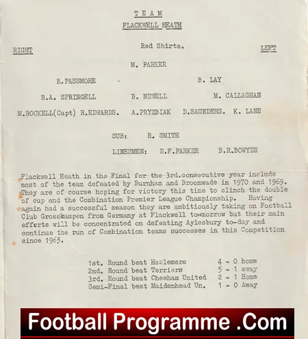 Aylesbury United v Flackwell Heath 1971 Senior Cup Final Wycombe