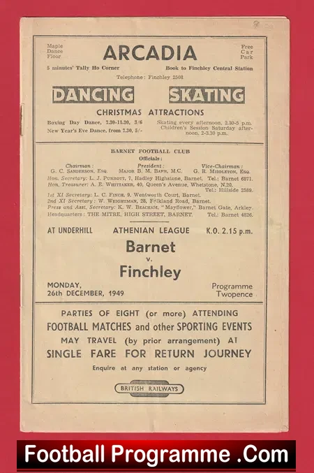 Barnet v Finchley 1949 – at Underhill 1940s