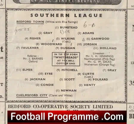 Bedford Town v Chelmsford City 1954 - 1950s