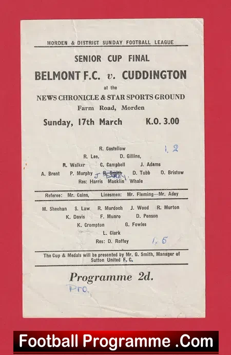 Belmont v Cuddington 1957 - Senior Cup Final at Morden