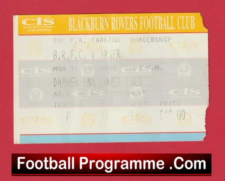 Blackburn Rovers v Arsenal 1998 – Football Ticket