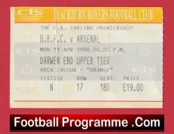 Blackburn Rovers v Arsenal 1998 – Football Ticket
