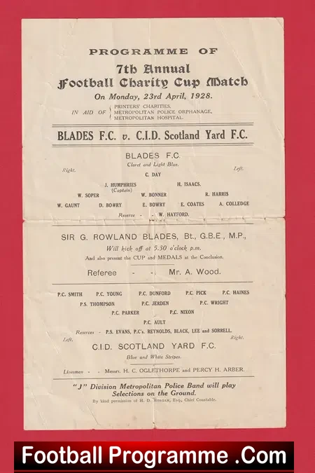 Blades v CID Scotland Police 1928 - Charity Cup Match 1920's